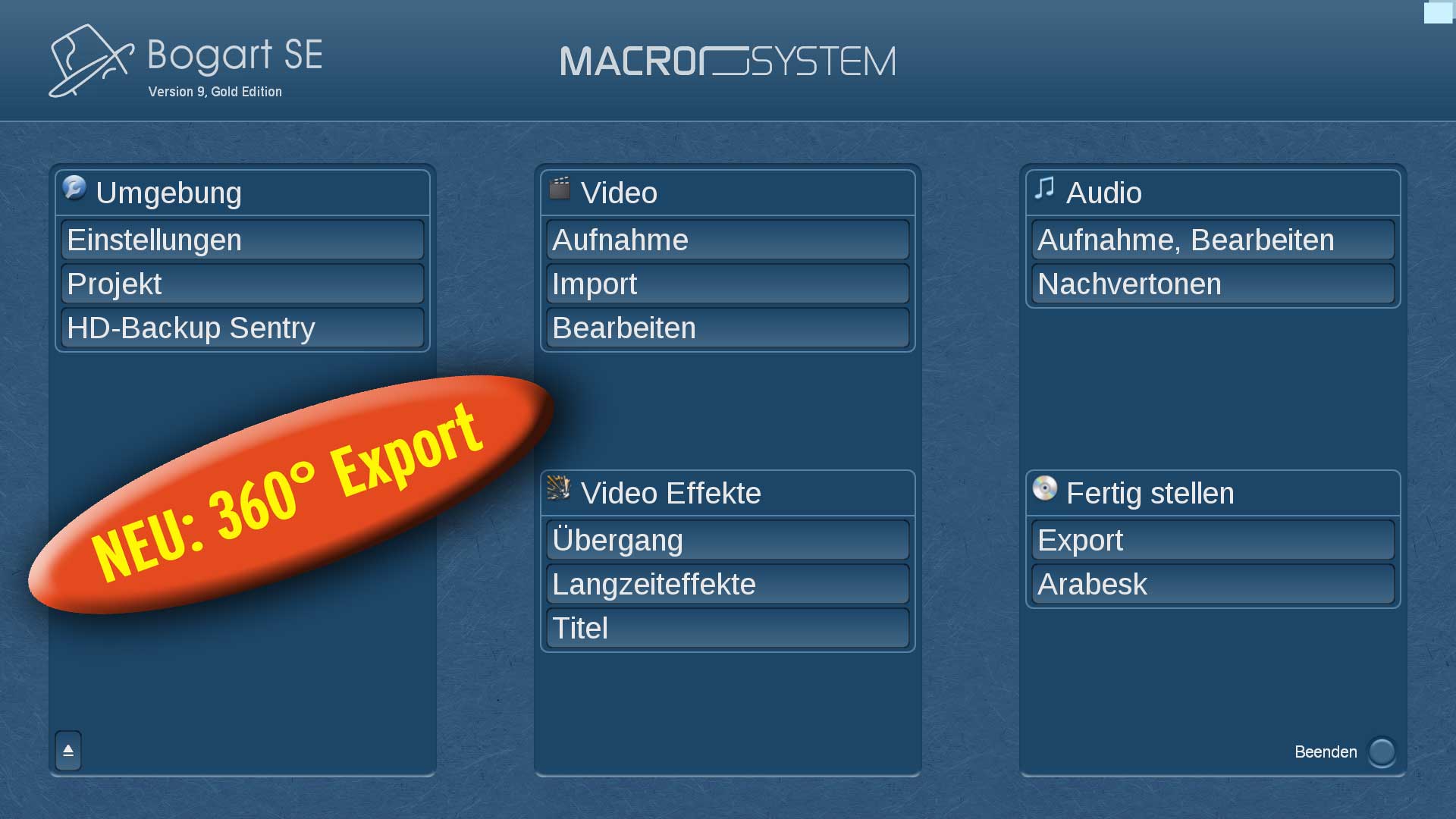 Bogart Windows Hauptmenü Videoschnitt DE