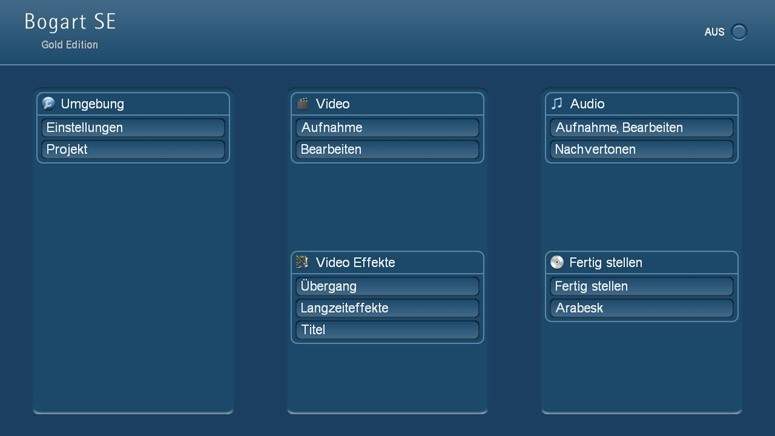 Videoschnitt mit Bogart für Windows Gold Hauptmenü