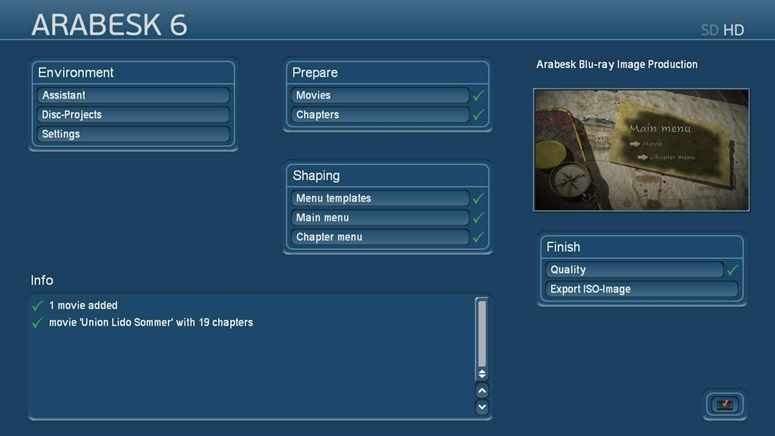 Blu-ray or DVD production with Arabesk directly within Bogart for Windows